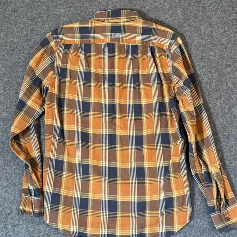 Wallace & Barnes Mens Classic Fit Plaid Flannel Shirt Orange Navy J6096 Small - Picture 3 of 11